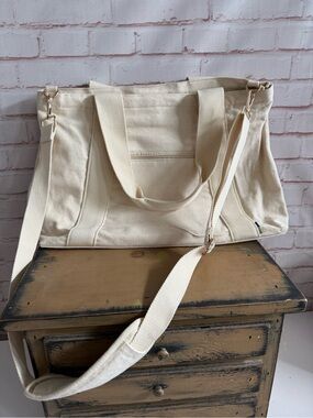 Open Story Canvas Tote Shoulder Bag - Cream